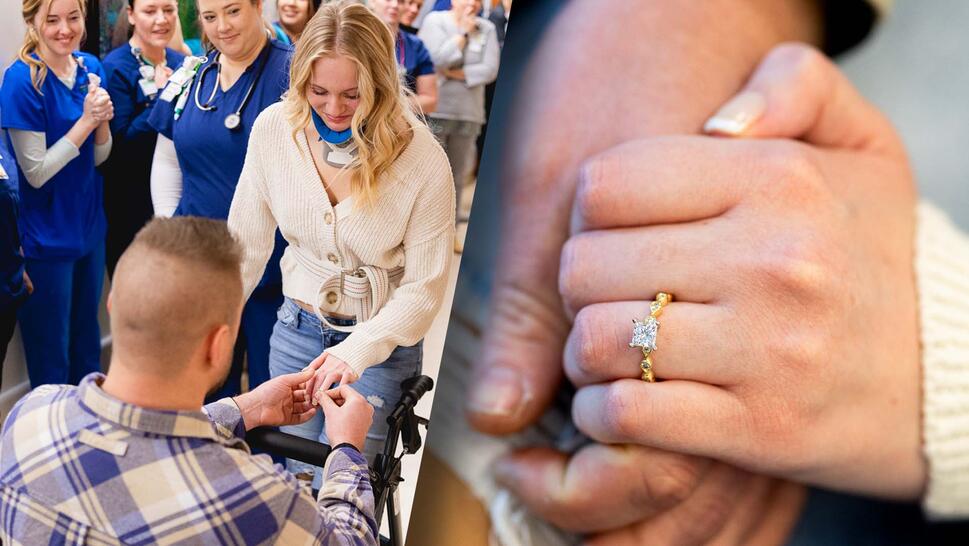 man on knee, proposing / engagement ring