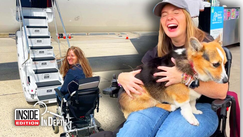 ALS patient laughing while holding dog