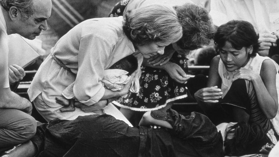 First lady Rosalynn Carter at Thai Refugee Camp in 1979.