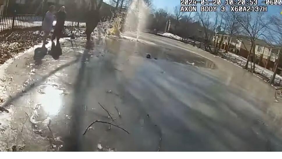 boy stuck in ice pond